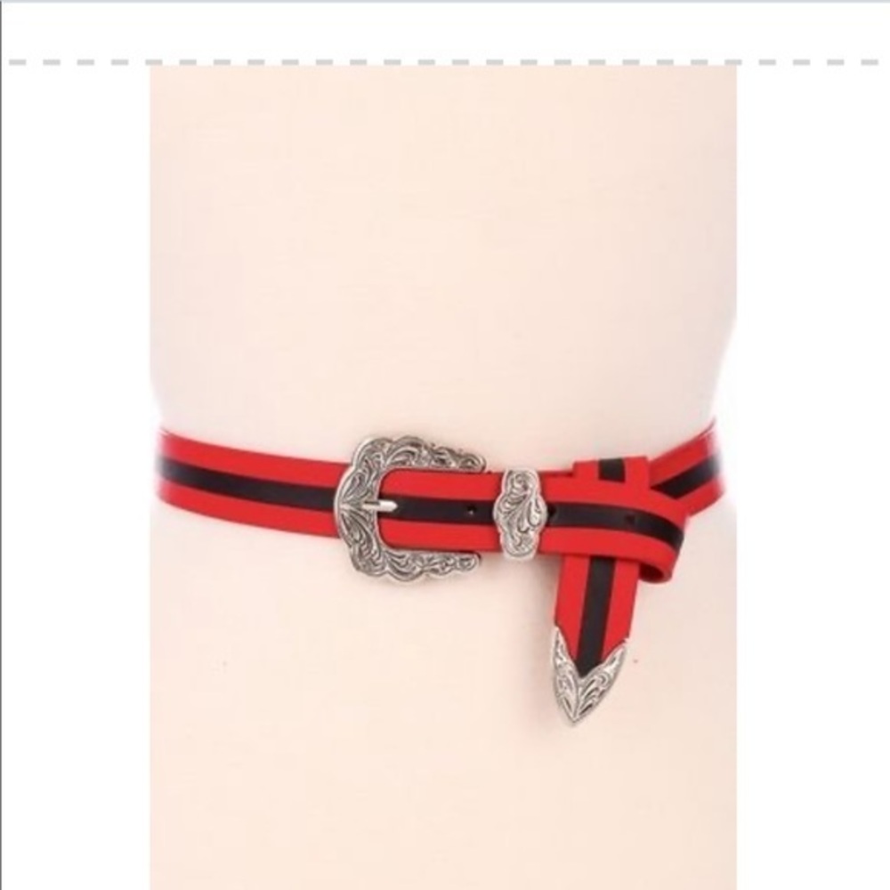 Unique Stripe black and red Buckle Belt